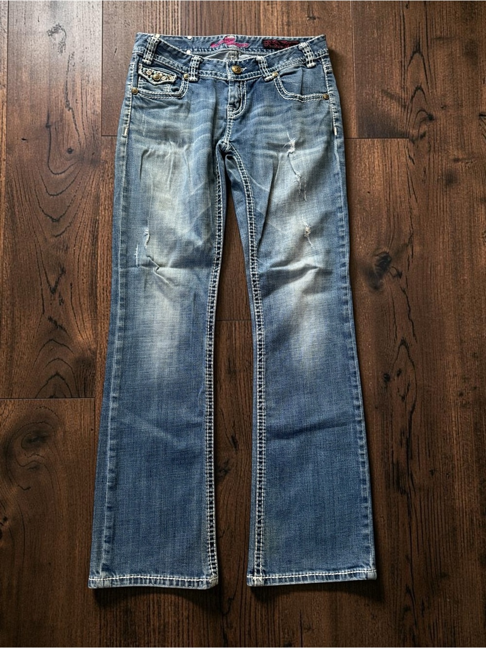 Rock & Roll Cowgirl Jeans Womens 29x34 Low Rise Bootcut Thick Stitch Y2K